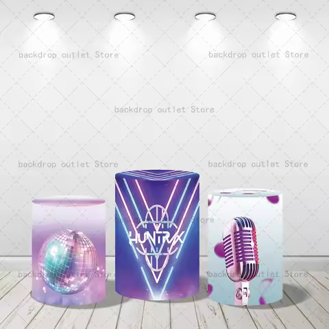 Mehofond Kpop Music Cylinder Cover Kids Children Birthday Party Decoration Cylinder Table Cover Back