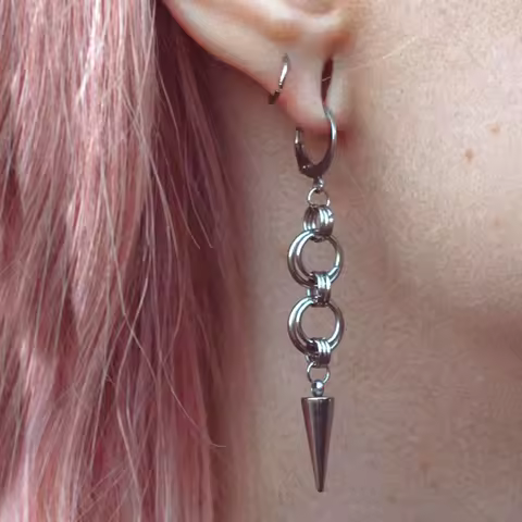 Stainless Steel Stitching Hoop Rivet Drop Earrings for Women Y2K Grunge Gothic Dangle Earrings Korea