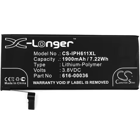 CS Replacement Battery for Apple iPhone 6s,A1691,A1633,A1688,A1700 PN:616-00036 1900mAh / 7.22Wh