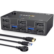KVM Switch Dual Monitor DisplayPort Replacement 4 USB3.0 for 2 Computers 2 in 2 Out DP 1.4 KVM Switc