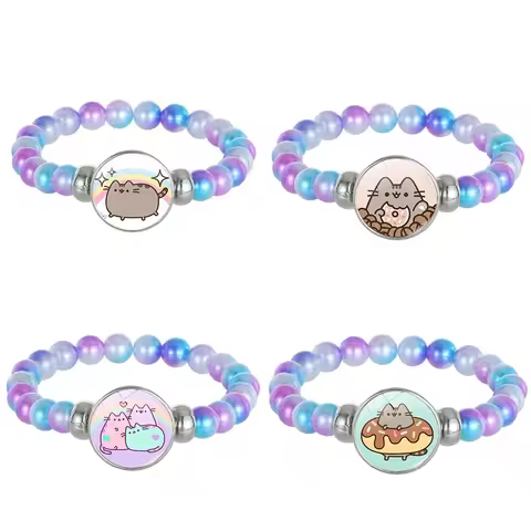 Pusheen Bracelet Cute Mermaid Pusheen Keychain Cartoon Cat Bracelet Fans Birthday Gifts Kawaii Donut