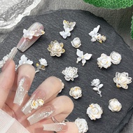 30pcs White Nail Rose Flower Mixed Butterfly 3D Nail Charms Nails Accessories