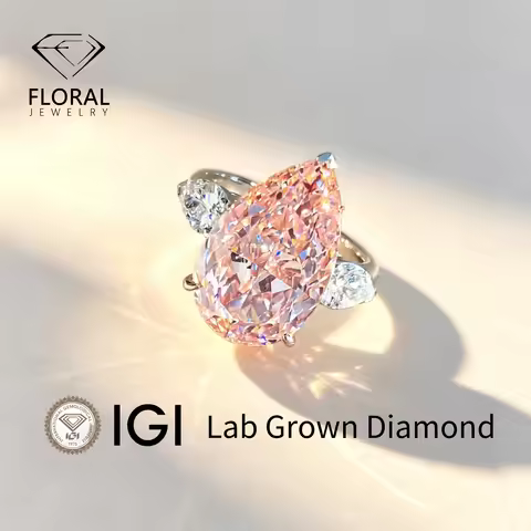 FLORAL 10.5CT Pink VS1 Pear Cut IGI Lab Grown Diamond Three Stone Engagement Ring 18K Gold Luxury Fi