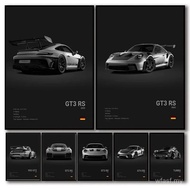 Pop Black And White German Luxury Sports Car Poster Wall Art 911 GT3 RS Turbo Canvas Print Garage Li