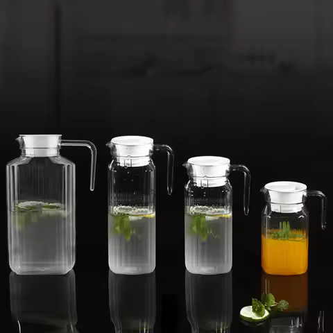 Acrylic Transparent Juice Bottle Striped Water Ice Cold Juice Jug with Lid for Bar Home Cold Water B