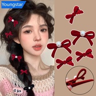 【FY】  4Pcs New Year Red Pearl Hair Accessory Black Headwear Velvet Hairpin Hair Clamp Gift Women R3T