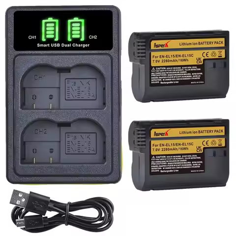 2280mAh EN-EL15C EN-EL15 Battery/LED USB Dual Charger for Nikon Z5,Z6,Z6 II,Z7,Z7II D600 D610 D600E 