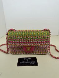 香奈兒 Chanel  黑卡30開 CF大mini 多色編織拼皮 金扣單肩包 20cm