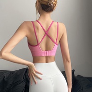 Beautiful Back Contrast Color Sports Underwear Women Shockproof Running Yoga Bra Fixed One-Piece Pil