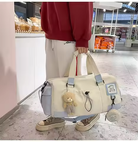 Large Capacity Gym Bag for Women Canvas Storage Tote Lightweight Travel Bag Shoulder Bag with Crossb