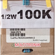 100K RESISTOR 1/ 2WATT 1% RESISTOR 0.5WATT 100K METAL FILM TAIWAN