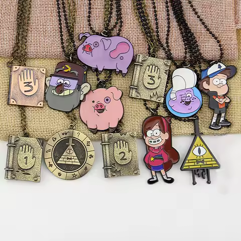 Fashion Town Necklace Cute Pig and Book Styling Dipper Pines Mabel Pines Waddles Bill Cipher Grunkle