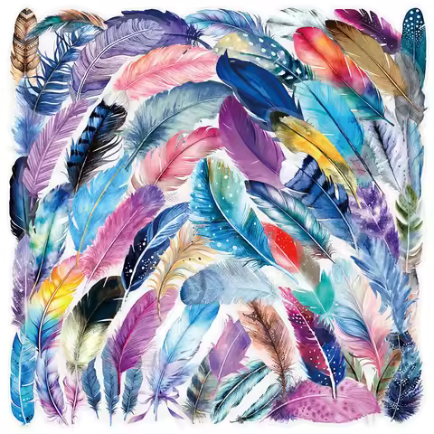 50Pcs Dreamy Feather Transparent Stickers Waterproof Vinyl Decals for Phone Cases, Luggage & Journal