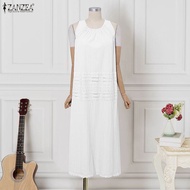 ZANZEA | ZANZEA Sleeveless Lace Patchwork Women Summer Dress O Neck Solid Long Dress Oversize Sundre