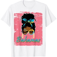 Messy Bun Bahamas Hair Bahamian Flag Roots & Pride Dna T-Shirt
