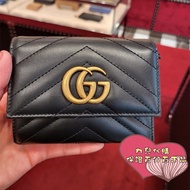 Fashion Fashion ❤ Retro GU CI Gu GG Marmont Wallet Black 30% Fold Short Wallet Wallet Wallet Card Ho