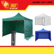 [SG SELLER] GAZEBO 1 SET 3-SIDED VOZUKO WITH TOP COVER CANVAS AND BLACK STEEL FRAME