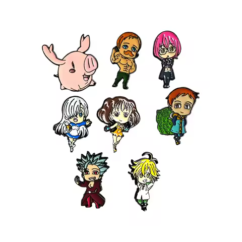 8pcs Anime The Seven Deadly Sins Brooches Badges Cartoon Brooches for Clothes Decoration Collection 