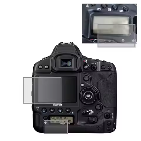 Self-adhesive Tempered Glass Main LCD + Top Shoulder Info Screen Protector Guard Cover for Canon 1DX