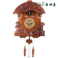 New Round Top Square Bottom Big Cuckoo Clock Pine Wood Carving Cuckoo Clock Chinese Classical Solid 