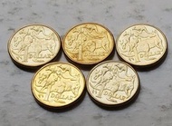 澳洲2016年1元硬幣5枚極美品EF（品相實物如圖，有原光）