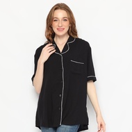 KATUN KEMEJA Duapola Rayon Cotton Shirt White Striped Pajamas 7892K