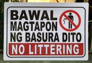 PVC Signage Bawal Magtapon Ng Basura / No Littering 7.8x11 inches