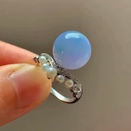 冰種翡翠 天然翡翠 A玉 班指 披指 指環 • 18k金珍珠翡翠戒指