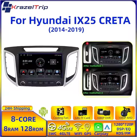 8 Core Headunit Carplay Android Auto Stereo Car Radio for Hyundai IX25 CRETA 2014-2019 Button GPS FM