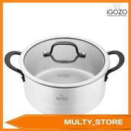 iGOZO 24CM ELITE 304 STAINLESS STEEL CASSEROLE + GLASS LID COOKWARE KITCHENWARE PERIUK PENUTUP