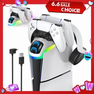 PS5 Slim Controller Charging Station with Headset Holder, Fast Controller Charger Dock Accessories with RGB Light for Playstation 5, PS5 Remote Charger Station with Charigng Cable
