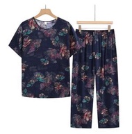 夏季中老年棉麻休閒套裝（松葉暗黑）【尺碼：XL-3XL】【下單後聯絡客服確認發貨尺碼】F203013084