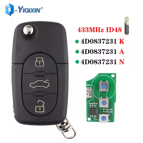 YIQIXIN 3 Button Flip Smart Remote Key 433Mhz ID48 Chip For Audi A3 A4 A6 A8 TT Allroad Quattro 4D08