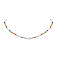 Kalung Manik Wajah Smiley Pelangi untuk Wanita Musim Panas Warna Gula-gula Manik Choker Rantai Tulan