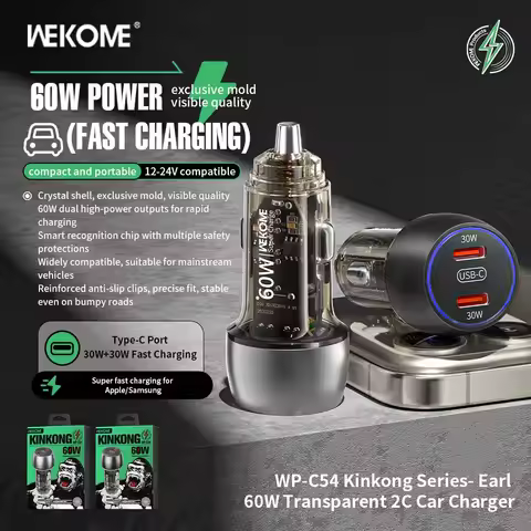 WEKOME Mini 60W Car Charger Super Fast Charging Suitable for Mobile QC3.0 Dual Port Car Charging