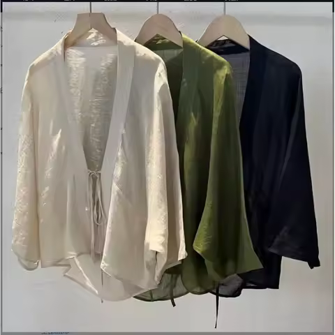2025 summer high-end advanced sense thin cotton linen cardigan pure color lacing sunscreen cardigan 