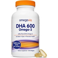 OmegaVia DHA 600 mg, Ultra Pure Omega-3 DHA Supplements for Brain and Eyes, DHA Prenatal Vitamins fo