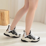 真皮時尚拼接老爹鞋厚底鞋增高鞋女-黑白