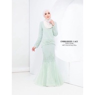 Kurung Lace Hijau Embroidery lace kurung moden 704# baju kurung Mini Kurung peplum Baju nikah tunang