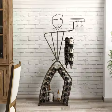 Unique Design Wine Bakers Rack, Freestanding Wine Rack with Storage Bottle, Wine Storage Home Bar fo