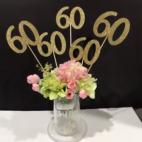 5Pcs 60th Birthday Centerpiece Sticks Glitter 60th Age Sticks 60th Birthday Party Table Decoration 6