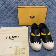 FENDI 黑色 小怪獸 平底鞋 真皮 黃眼 怪獸 休閒 懶人鞋 39號