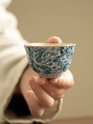 1pc/2pcs/4pcs/6pcs Ru Kiln Gold Myriad Flowers Ceramic Gongfu Tea Cups, Thích hợp'sử dụng hàng ngày 
