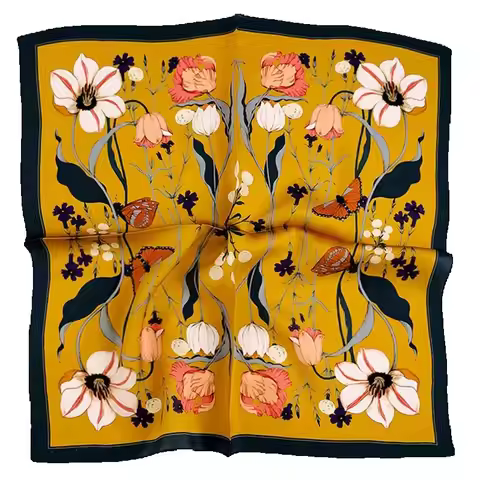 2025 New 100% Pure Silk Scarf Women Neck Hair Foulard Bandana Square Small Headband Hijab Print Ponc