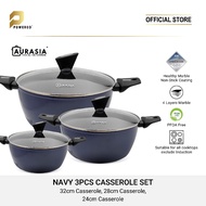 Aurasia Navy 3pcs Non-stick Casserole set Cookware with side Handle