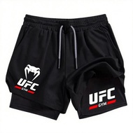 UFC Men's Compression Running Shorts 2-in-1 Sportswear Jogging Pants Double Bridge Low Gym Fitness C