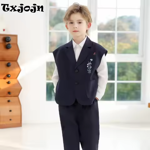 Txjojn Elegant Embroidery Suit Set 3 Pieces For Kids,Children's Fashionable Suits Host Costumes,Plus