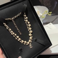 香港包郵｜香奈兒Chanel雙層珍珠項鍊 經典金色鏈條CC標誌 時尚百搭頸鏈