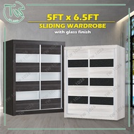 TW【Siap Pasang】【KL & Selangor】5x6.5 FT Sliding Wardrobe with Glass /5 Kaki Almari Baju Sliding- Beig