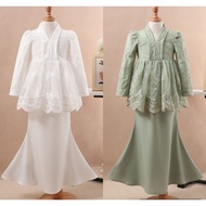 Ready Stock Kebaya Peplum Lace Girls Baju Raya Kurung Kebaya Peplum Budak Perempuan 1-13Y Baju Musli